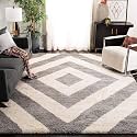 Super Soft Modern Handwoven Multi Shag Collection Anti Skid Carpet Size 8 x 8 Feet Square Colour (Grey/White)