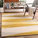 Export Quality Handmade Woolen Carpet for Home Living Room and for Hall. (Yellow &amp; Grey, 6 x 8)