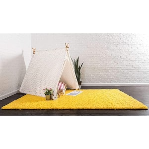 shaggy carpet plain fur rugs for bedroom living room 8x10 feet plush microfiber 2 inch height yellow color