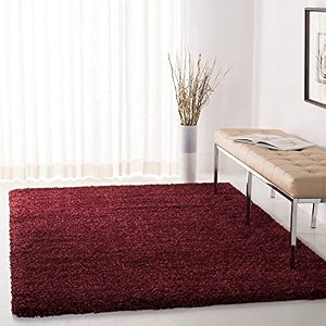 carpet plus shaggy carpet plain fur rugs for bedroom living room 7x7 feet square plush microfiber 2 inch height maroon color