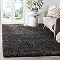 Carpet Plus Shaggy Carpet Plain Fur Rugs for Bedroom Living Room 4x4 Feet Square Plush Microfiber 2 Inch Height Charcoal Color