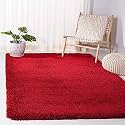 Carpet Plus Shaggy Carpet Plain Fur Rugs for Bedroom Living Room 8x8 Feet Round Plush Microfiber 2 Inch Height Red Color