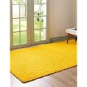 Carpet Plus Shaggy Carpet Plain Fur Rugs for Bedroom Living Room 9x9 Feet Square Plush Microfiber 2 Inch Height Yellow Color