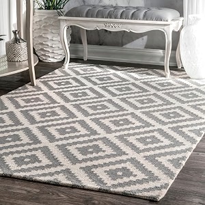 handmade embossed woolen area rug for bedroom living room 3x5 feet light grey wool