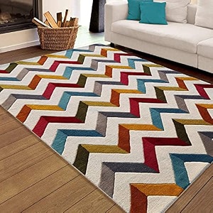 carpetify handmade embossed woolen area rug for bedroom living room 3x5 feet white multi wool