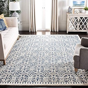 carpetify handmade embossed woolen carpet for bedroom living room bedside 5x5 feet square blue amp white wool