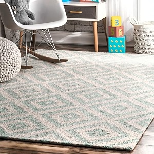 carpetify handmade embossed woolen carpet for bedroom living room 7x10 feet aqua green wool