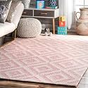 Handmade Embossed Woolen Carpet for Bedroom, Living Room (4x6 Feet, Light Pink, Wool)