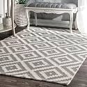 Handmade Embossed Woolen Rugs & Carpet for Bedroom, Living Room, Floor Mat (5x7 Feet, Light Grey, Wool)