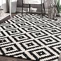 Handmade Woolen Area Rug/Rectangular Carpet for Bedroom, Living Room (3x5 Feet, Black & White, Wool)