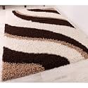 Carpets with Super Soft Material | ModernShaggy, Anti Skid, 3D Carpet, Rugs for Living Room, Bedroom (Brown Beige Wave, 2x6)