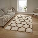 Carpets with Super Soft Material | ModernShaggy, Anti Skid, 3D Carpet, Rugs for Living Room, Bedroom (Beige Brown Block, 6x9)