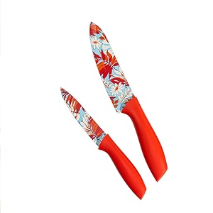 carrot kitchen knife stainless steel 2 pieces professional knife set with color printing and non-slip handle 2 pcs set - red
