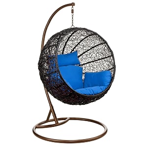 carry bird big boss wicker rattan wrought iron single seater swing chair with stand for adults  garden amp outdoor hammock swing with cushions for kids  teardrop swing hanging chair with curve iron stand  jhula  round shape  balconypatioindoorbackyardporchyardoutdoor furniture  black swing-red cushion