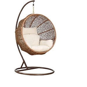 carry bird big boss wicker rattan wrought iron single seater swing chair standround shapebalconyindoorbackyardporchyardoutdoor furniturehoney swing-white cushion-11176 cm295 cm003 cm