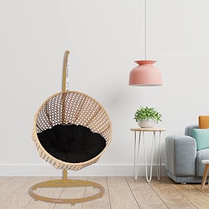 carry bird big boss wicker rattan wrought iron single seater hammock swing chair with stand and cushions for adults  teardrop swing hanging chair with curve iron stand  golden swing-black cushion