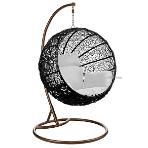 carry bird big boss wicker rattan wrought iron single seater swing chair with stand for adults  garden amp outdoor hammock swing with cushions for kids  teardrop swing hanging chair with curve iron stand  jhula  round shape  balconypatioindoorbackyardporchyardoutdoor furniture  black swing-white cushion