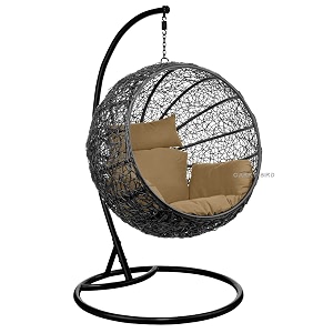 carry bird big boss wicker rattan wrought iron single seater swing chair with stand for adults  garden amp outdoor hammock swing with cushions for kids  teardrop swing hanging chair with curve iron stand  jhula  round shape  balconypatioindoorbackyardporchyardoutdoor furniture  black swing-mocha cushion