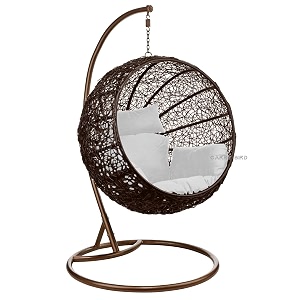 carry bird big boss wicker rattan wrought iron single seater swing chair with stand for adults  garden amp outdoor hammock swing with cushions for kids  teardrop swing hanging chair with curve iron stand  jhula  round shape  balconypatioindoorbackyardporchyardoutdoor furniture  brown swing-white cushion