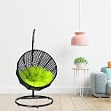 Carry Bird Big Boss Wicker Rattan Wrought Iron Single Seater Swing Chair With Stand For Adults | Garden &amp; Outdoor Hammock Swing With Cushions For Kids | Teardrop Swing Hanging Chair with Curve Iron Stand | Jhula | Round S