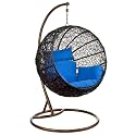 Carry Bird Big Boss Wicker Rattan Wrought Iron Single Seater Swing Chair With Stand For Adults | Garden &amp; Outdoor Hammock Swing With Cushions For Kids | Teardrop Swing Hanging Chair with Curve Iron Stand | Jhula | Round S