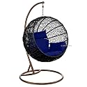 Carry Bird Big Boss Wicker Rattan Wrought Iron Single Seater Swing Chair With Stand For Adults | Garden &amp; Outdoor Hammock Swing With Cushions For Kids | Teardrop Swing Hanging Chair with Curve Iron Stand | Jhula | Round S