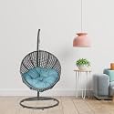 Carry Bird Big Boss Wicker Rattan Wrought Iron Single Seater Swing Chair With Stand For Adults | Garden &amp; Outdoor Hammock Swing With Cushions For Kids | Teardrop Swing Hanging Chair with Curve Iron Stand | Jhula | Round S