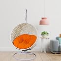 Carry Bird Big Boss Wicker Rattan Wrought Iron Single Seater Swing Chair With Stand For Adults | Garden &amp; Outdoor Hammock Swing With Cushions For Kids | Teardrop Swing Hanging Chair with Curve Iron Stand | Jhula | Round S