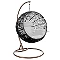 Carry Bird Big Boss Wicker Rattan Wrought Iron Single Seater Swing Chair With Stand For Adults | Garden &amp; Outdoor Hammock Swing With Cushions For Kids | Teardrop Swing Hanging Chair with Curve Iron Stand | Jhula | Round S