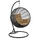 Carry Bird Big Boss Wicker Rattan Wrought Iron Single Seater Swing Chair With Stand For Adults | Garden &amp; Outdoor Hammock Swing With Cushions For Kids | Teardrop Swing Hanging Chair with Curve Iron Stand | Jhula | Round S