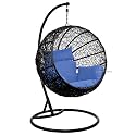 Carry Bird Big Boss Wicker Rattan Wrought Iron Single Seater Swing Chair With Stand For Adults | Garden & Outdoor Hammock Swing With Cushions For Kids | Teardrop Swing Hanging Chair with Curve Iron Stand | Jhula | Round S