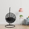 Carry Bird Big Boss Wicker Rattan Wrought Iron Single Seater Swing Chair With Stand For Adults | Garden &amp; Outdoor Hammock Swing With Cushions For Kids | Teardrop Swing Hanging Chair with Curve Iron Stand | Jhula | Round S
