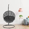 Carry Bird Big Boss Wicker Rattan Wrought Iron Single Seater Swing Chair With Stand For Adults | Garden &amp; Outdoor Hammock Swing With Cushions For Kids | Teardrop Swing Hanging Chair with Curve Iron Stand | Jhula | Round S
