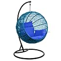 Carry Bird Big Boss Wicker Rattan Wrought Iron Single Seater Swing Chair With Stand For Adults | Garden &amp; Outdoor Hammock Swing With Cushions For Kids | Teardrop Swing Hanging Chair with Curve Iron Stand | Jhula | Round S