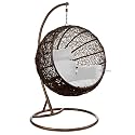 Carry Bird Big Boss Wicker Rattan Wrought Iron Single Seater Swing Chair With Stand For Adults | Garden &amp; Outdoor Hammock Swing With Cushions For Kids | Teardrop Swing Hanging Chair with Curve Iron Stand | Jhula | Round S