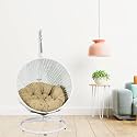 Carry Bird Big Boss Wicker Rattan Wrought Iron Single Seater Swing Chair With Stand For Adults | Garden &amp; Outdoor Hammock Swing With Cushions For Kids | Teardrop Swing Hanging Chair with Curve Iron Stand | Jhula | Round S
