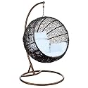 Carry Bird Big Boss Wicker Rattan Wrought Iron Single Seater Swing Chair With Stand For Adults | Garden &amp; Outdoor Hammock Swing With Cushions For Kids | Teardrop Swing Hanging Chair with Curve Iron Stand | Jhula | Round S