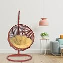 Carry Bird Big Boss Wicker Rattan Wrought Iron Single Seater Swing Chair With Stand For Adults | Garden &amp; Outdoor Hammock Swing With Cushions For Kids | Teardrop Swing Hanging Chair with Curve Iron Stand | Jhula | Round S