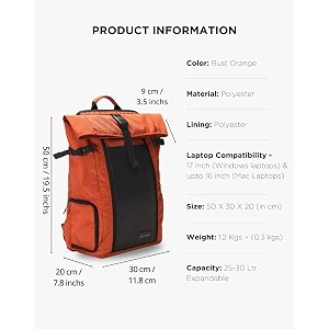 carrypro hobo25 v30 roll-top zipper laptop and camera travel backpack 25-30l fits 163939 inch laptop removable camera box water-resistant  raincover 2-yr warranty  for work college amp travel