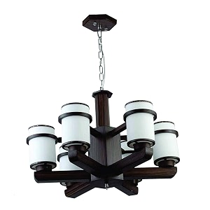 carsten 6 light piano design brownish shade color wood and glass chandelier jhoomer ceiling light with bulb