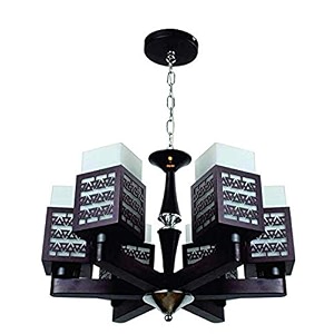 carsten square shaped unique design brownish color wooden and glass chandelier jhoomer ceiling light 6 light
