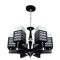 CARSTEN Square Shaped Unique Design Brownish Color Wooden and Glass Chandelier Jhoomer Ceiling Light (6 Light)