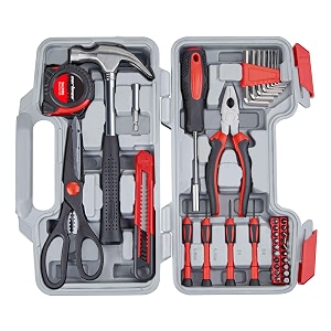 cartman 39piece tool set general household kit with plastic toolbox storage case cutting plier red