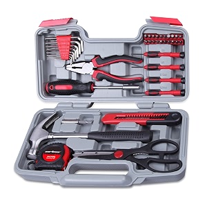 cartman 39piece tool set general household kit with plastic toolbox storage case cutting plier red