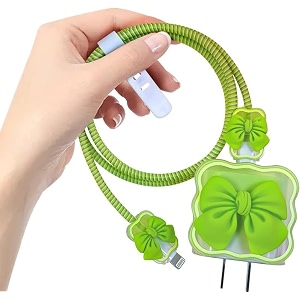 cartoon 3d design protective case for 18w 20w iphone 14 13 12 11 pro max fast charging cable adapter charger cute cartoon lightning data cable case for iphone charger green bow