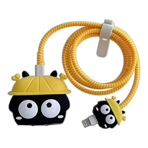 cartoon 3d design protective case for 18w 20w iphone 14 13 12 11 pro max fast charging cable adapter charger cute cartoon lightning data cable case for iphone charger yellow carbon ball