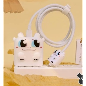 cartoon 3d design protective case for 18w 20w iphone 14 13 12 11 pro max fast charging cable adapter chargercute cartoon lightning data cable case for iphonewhite evil brake