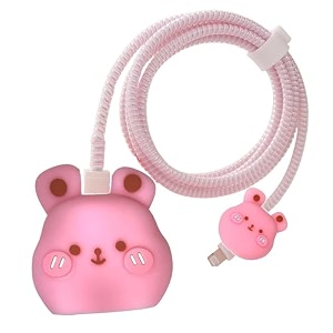 cartoon 3d design protective case for 18w 20w iphone 14 13 12 11 pro max fast charging cable adapter charger cute cartoon lightning data cable case for iphone charger teddy pink