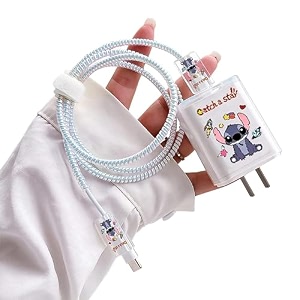 cartoon 3d design protective case for 18w 20w iphone 14 13 12 11 pro max fast charging cable adapter charger cute cartoon lightning data cable case for iphone charger stitch white