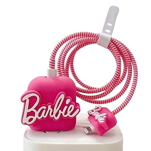 cartoon 3d design protective case for 18w 20w iphone 14 13 12 11 pro max fast charging cable adapter charger cute cartoon lightning data cable case for iphone charger barbie pink